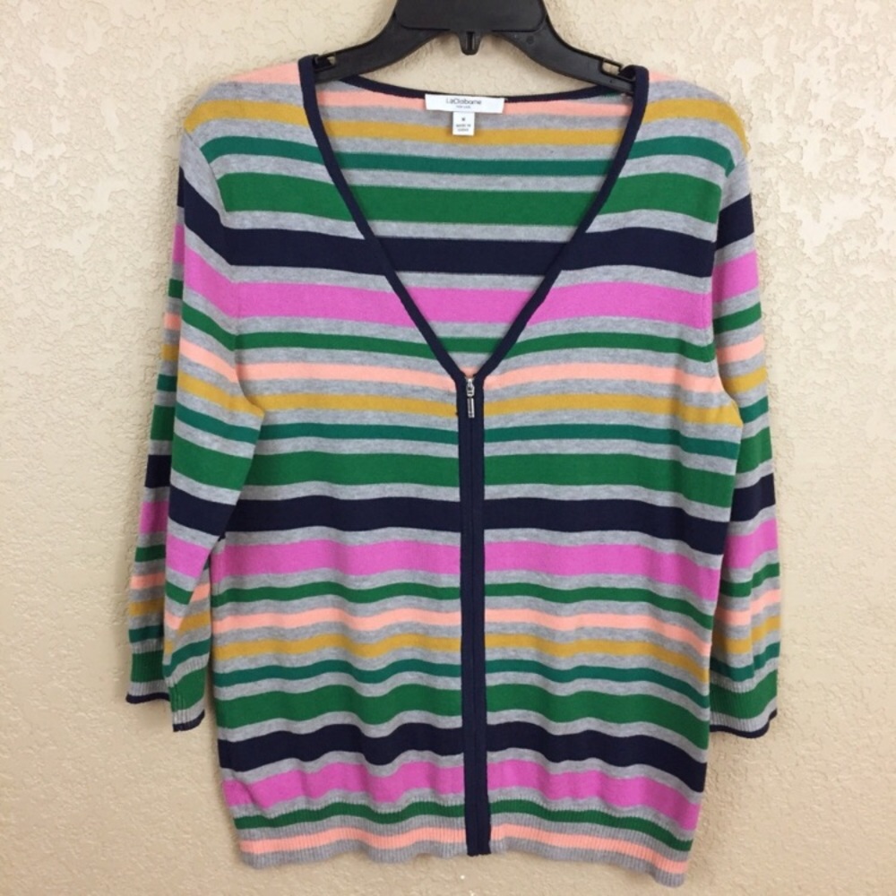 SALE
 Liz Claiborne Striped Color Zip CardiganE45/2